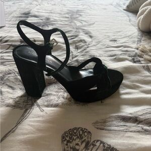 Marc Fisher Dark Green Velvet Platform Block Heel Sandals